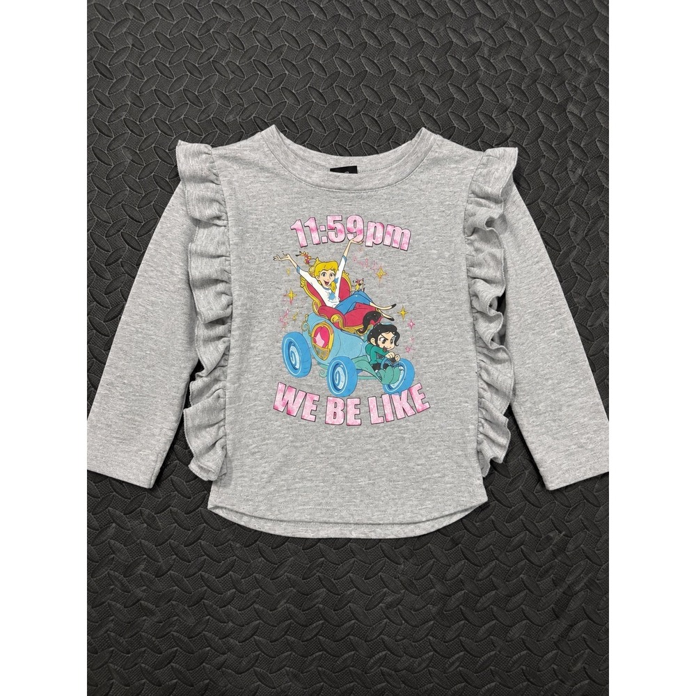 Disney Ralph Breaks the Internet Girls Gray Ruffle Graphic Shirt Size 6/6X SM